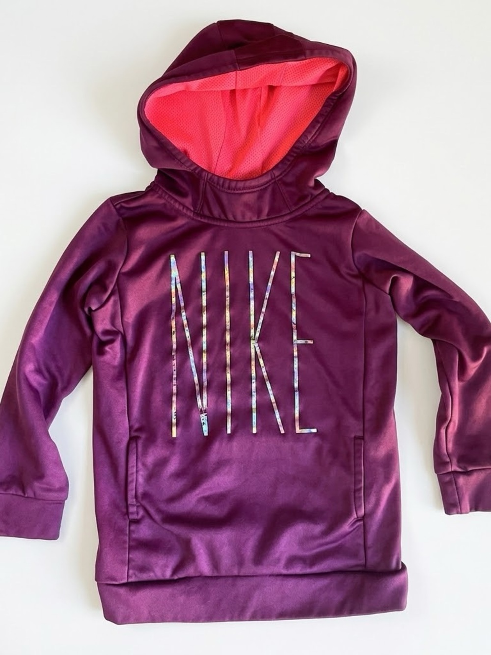 Nike Dri-FIT Girls Purple/Pink Pullover Fleece Hoodie Pockets Logo Size 6